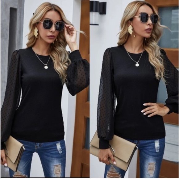 💛 BLACK MESHED SLEEVE  BLOUSE 💛 - Picture 3 of 3